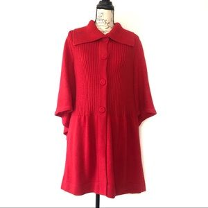 Lombaggi Red Cape Knit Poncho Angora Acrylic Sweater Coat One Size